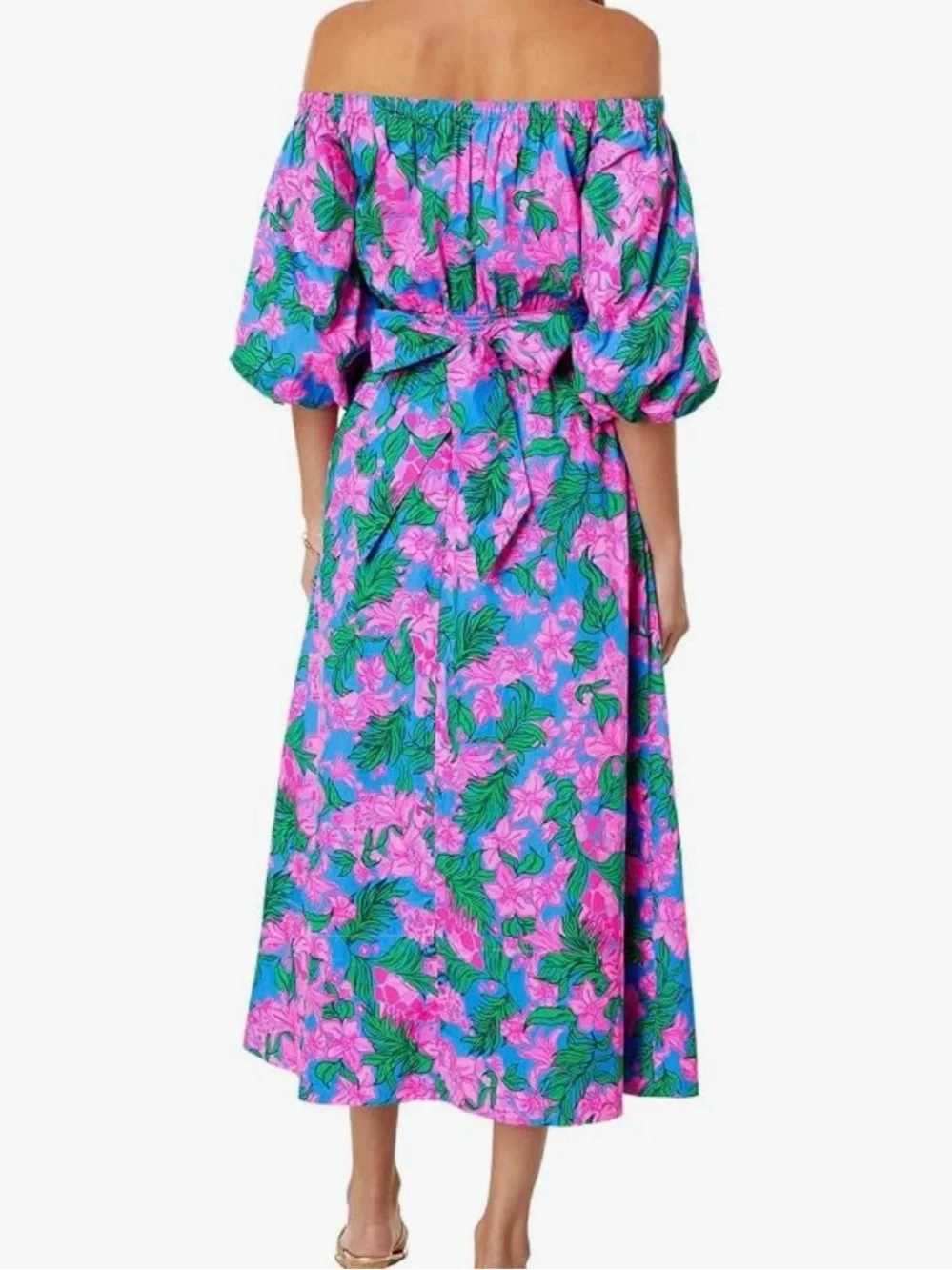 Lilly Pulitzer Shawnlee Pink & Blue Floral Off-Shoulder Maxi Dress - Picture 2 of 8